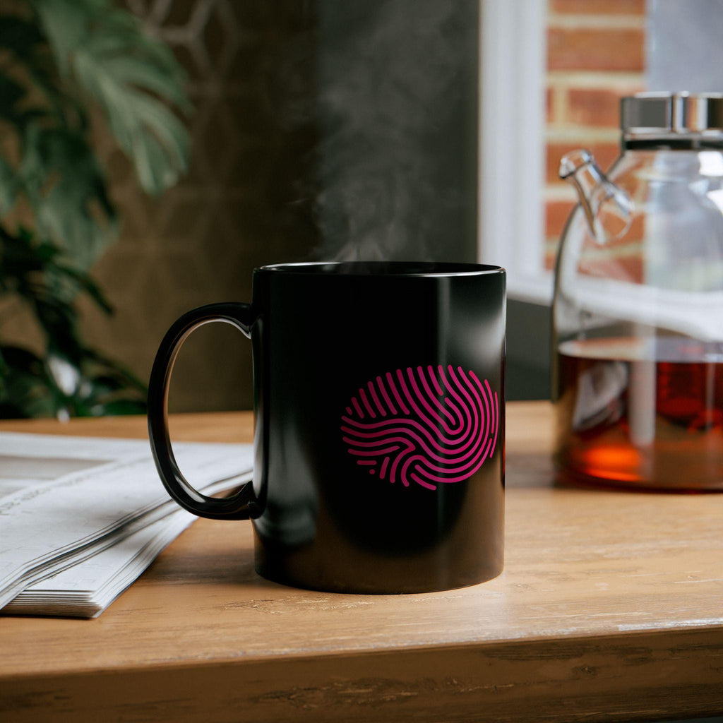 Pink Fingerprint Black Mug: Personalized Coffee Lover Gift