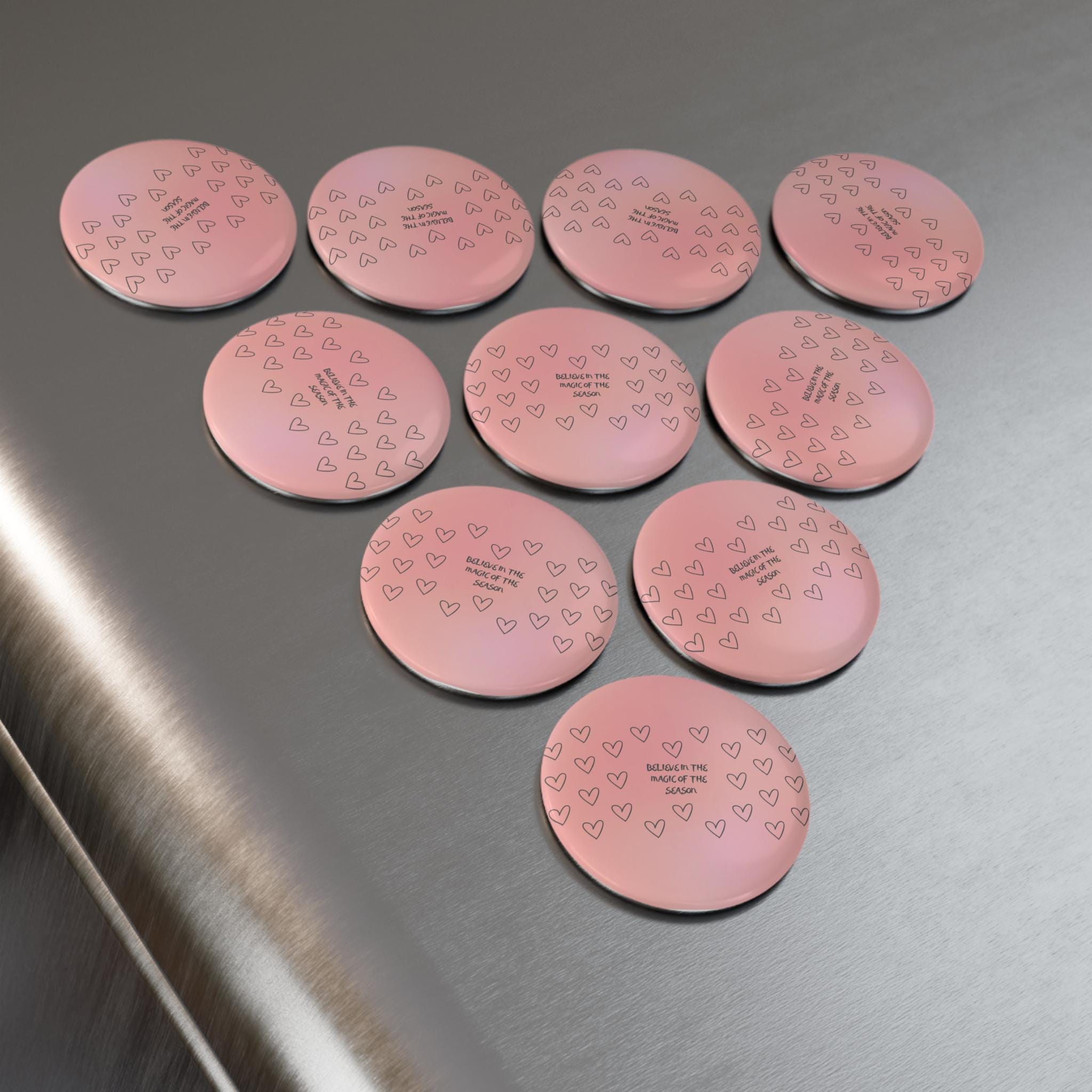 Believe in the Magic of the Season button magnet | round heart pattern