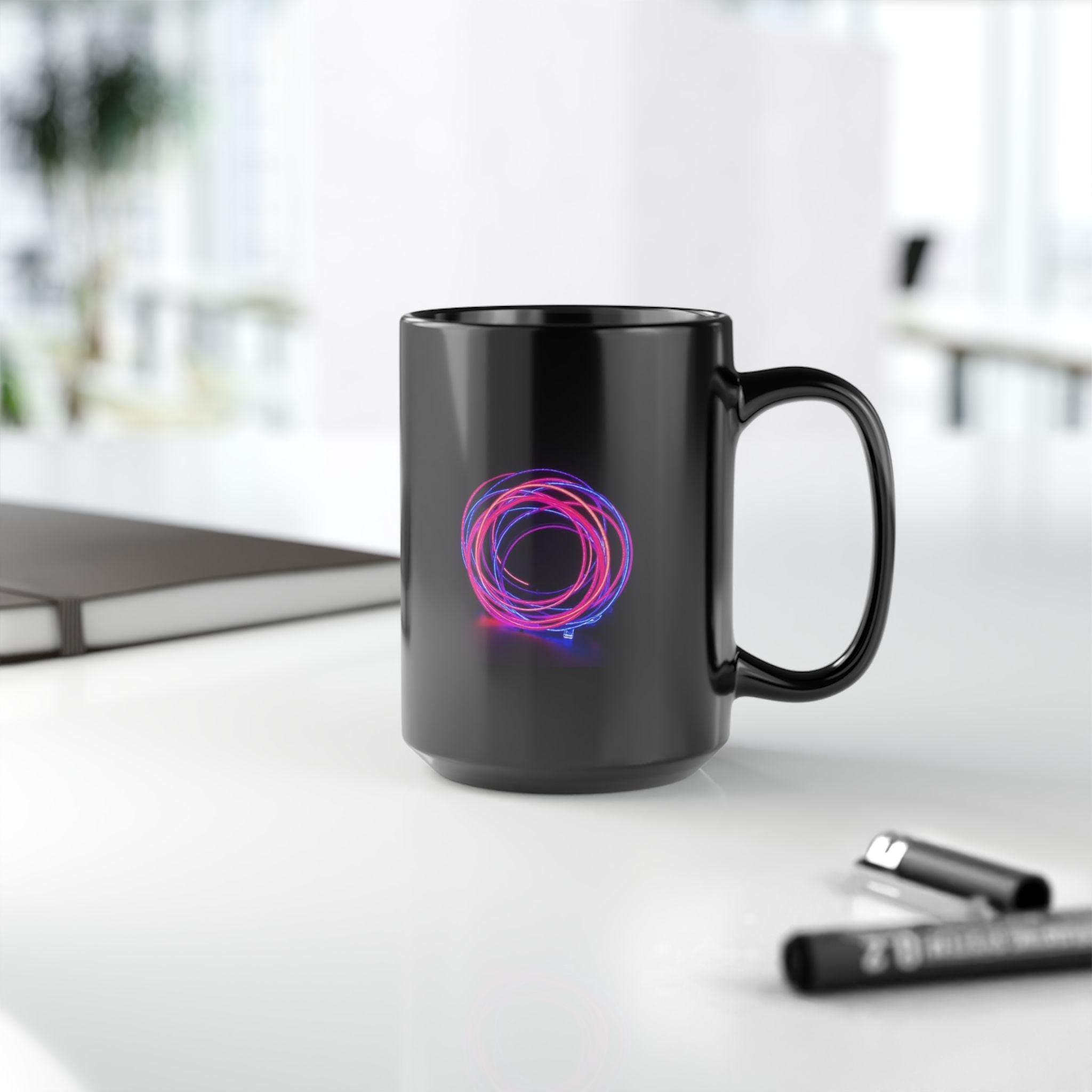 Neon Light Spiral Mug | Black Ceramic Coffee Cup