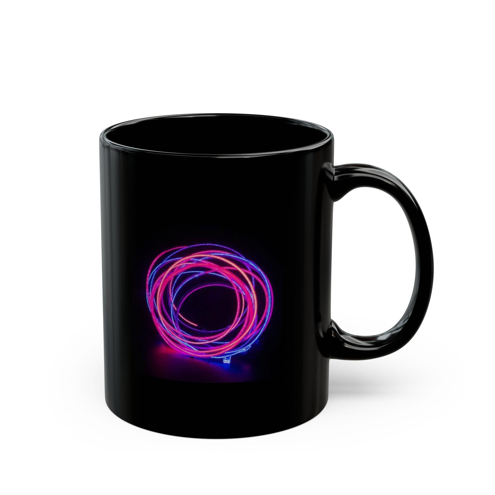 Neon Light Spiral Mug | Black Ceramic Coffee Cup