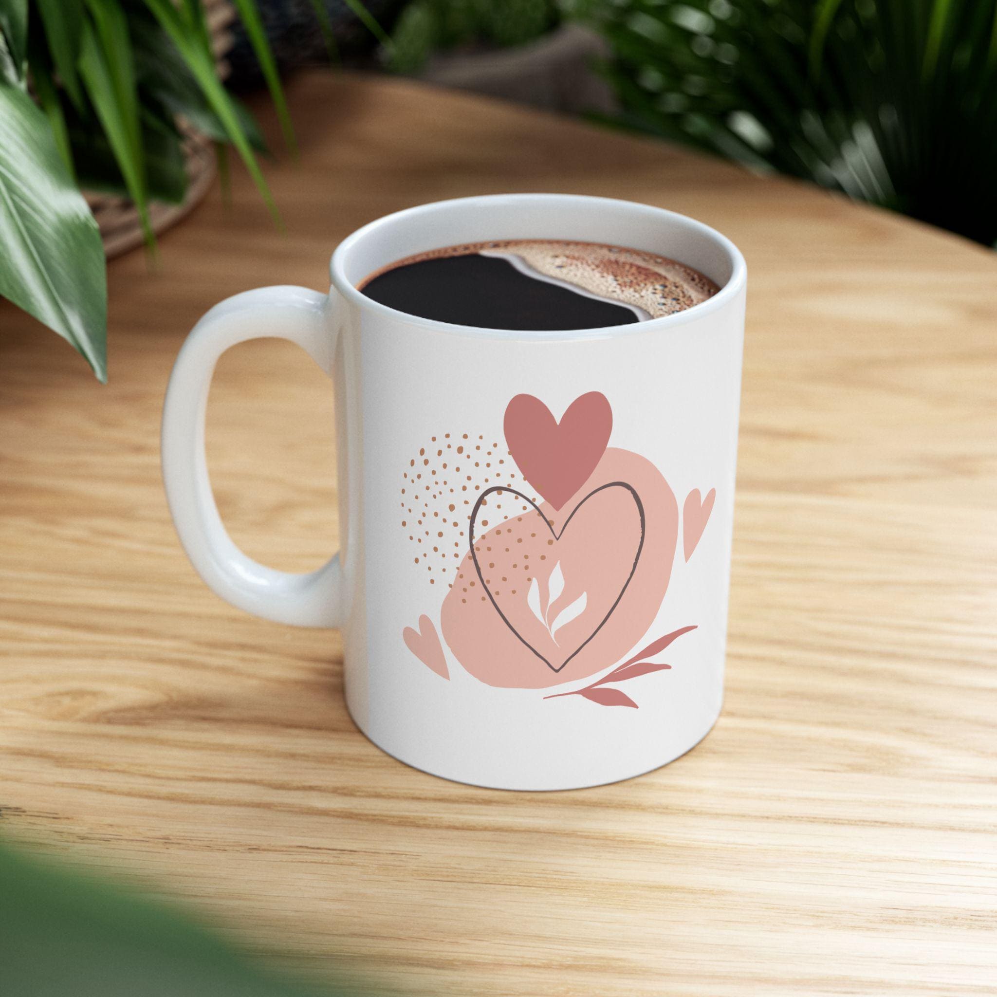 Floral Heart Ceramic Mug – Glossy Finish, Vibrant Colors