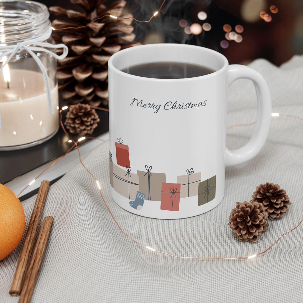 Stacked Holiday Presents Mug | Ceramic Coffee Cup, 11oz 15oz