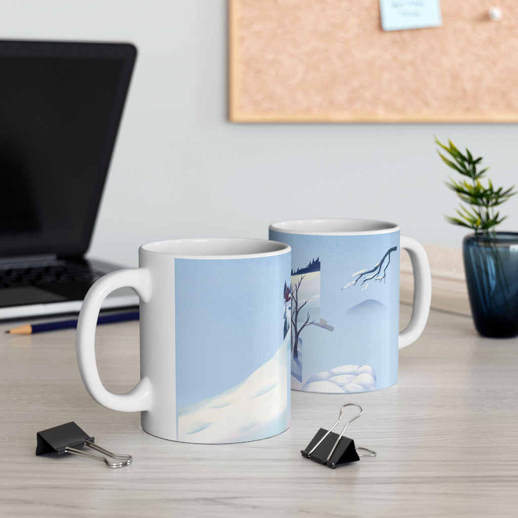 Winter Cabin Ceramic Mug | Snowy Landscape Art