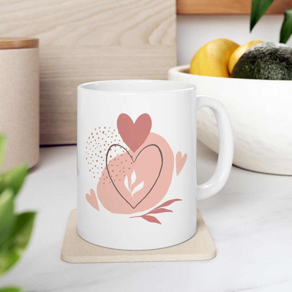 Floral Heart Ceramic Mug – Glossy Finish, Vibrant Colors