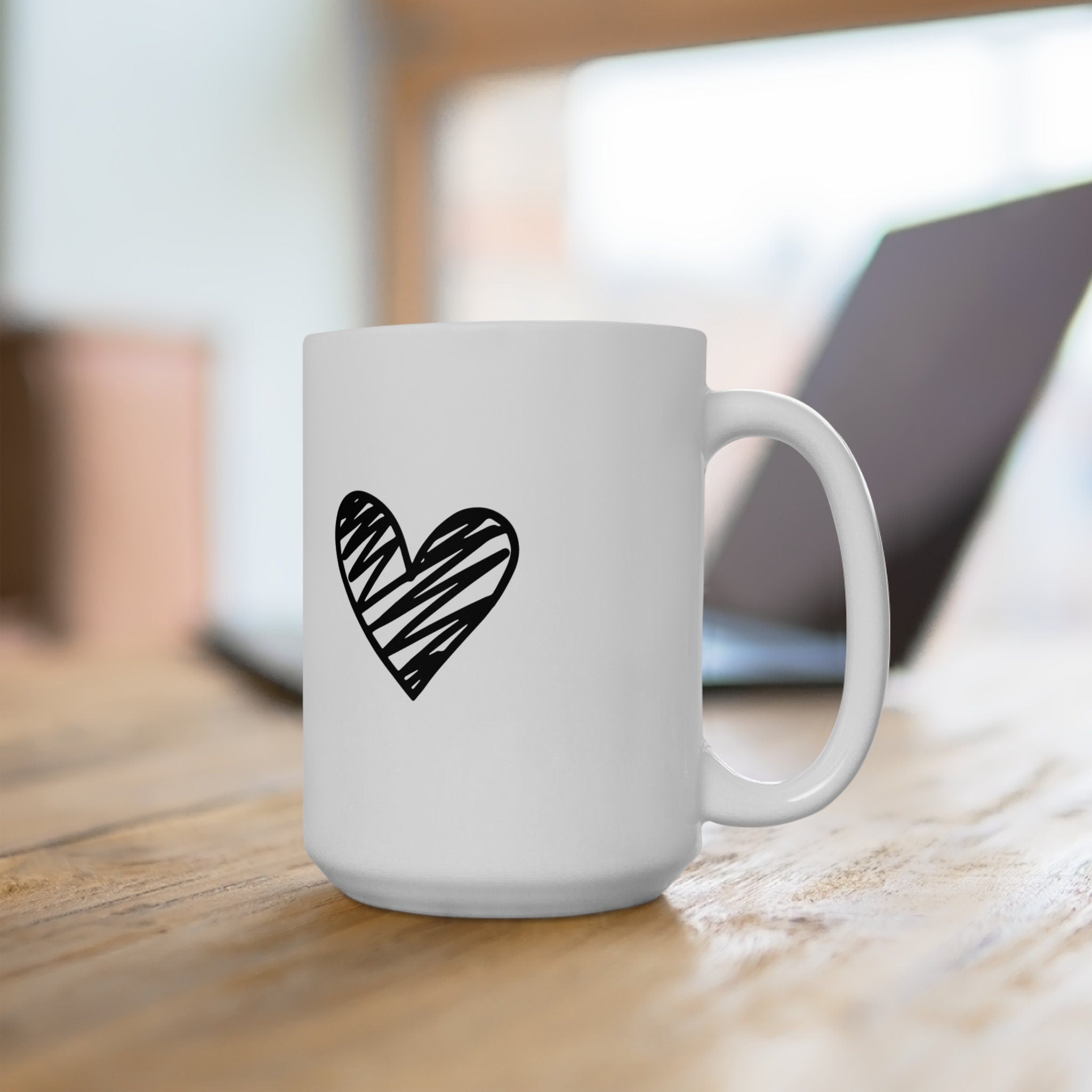 Black and White Heart Ceramic Mug 15oz