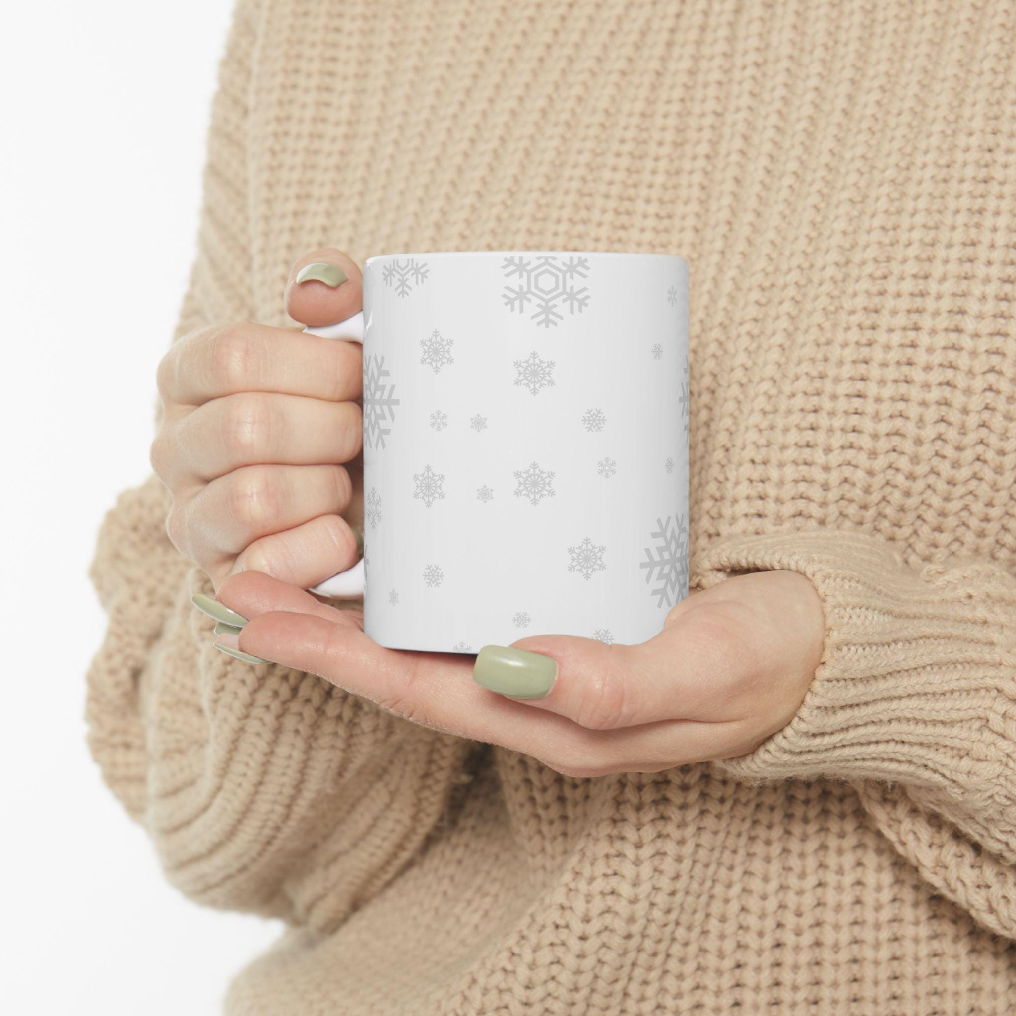 Silver Snowflake Pattern Mug | Ceramic Snowflakes Winter Mug