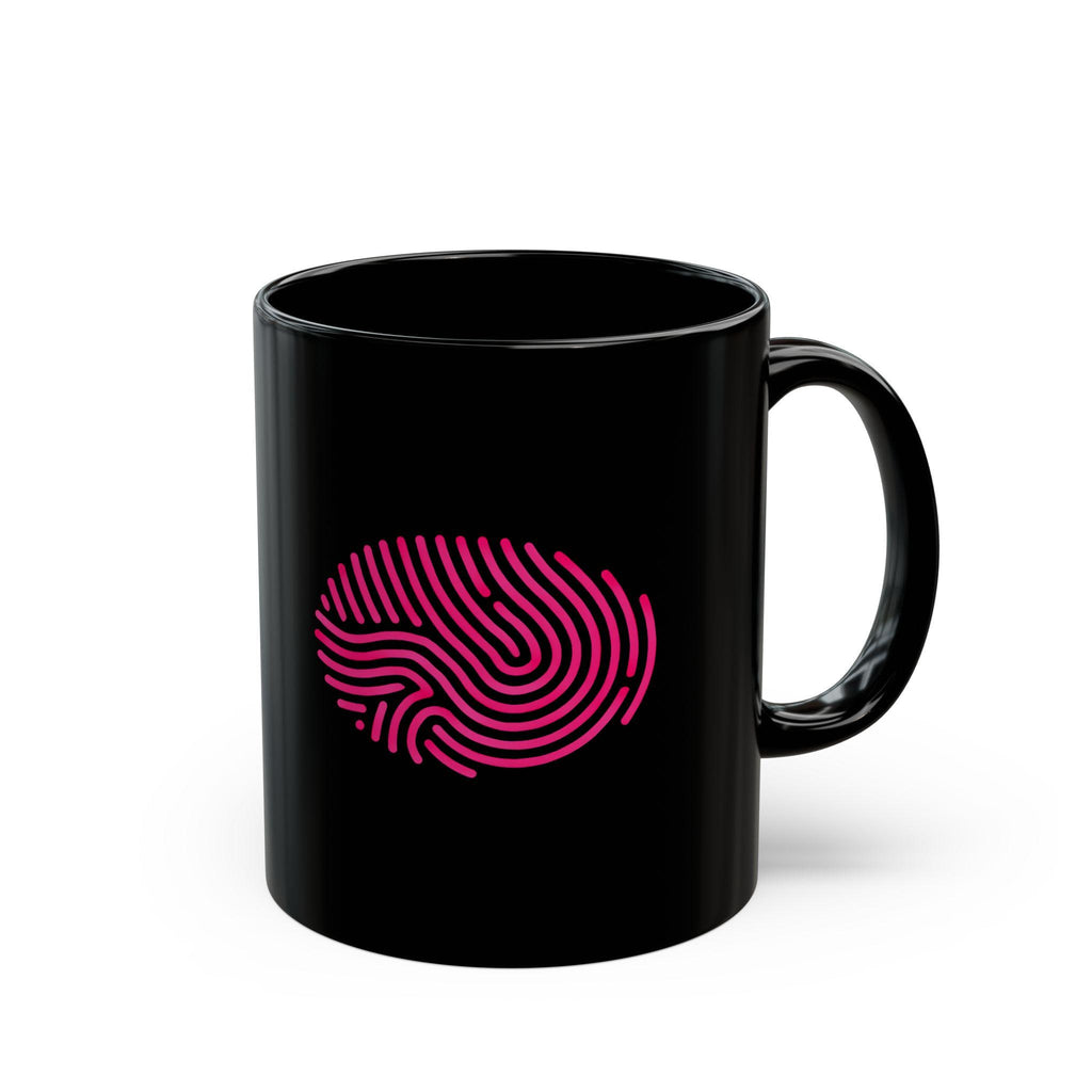 Pink Fingerprint Black Mug: Personalized Coffee Lover Gift
