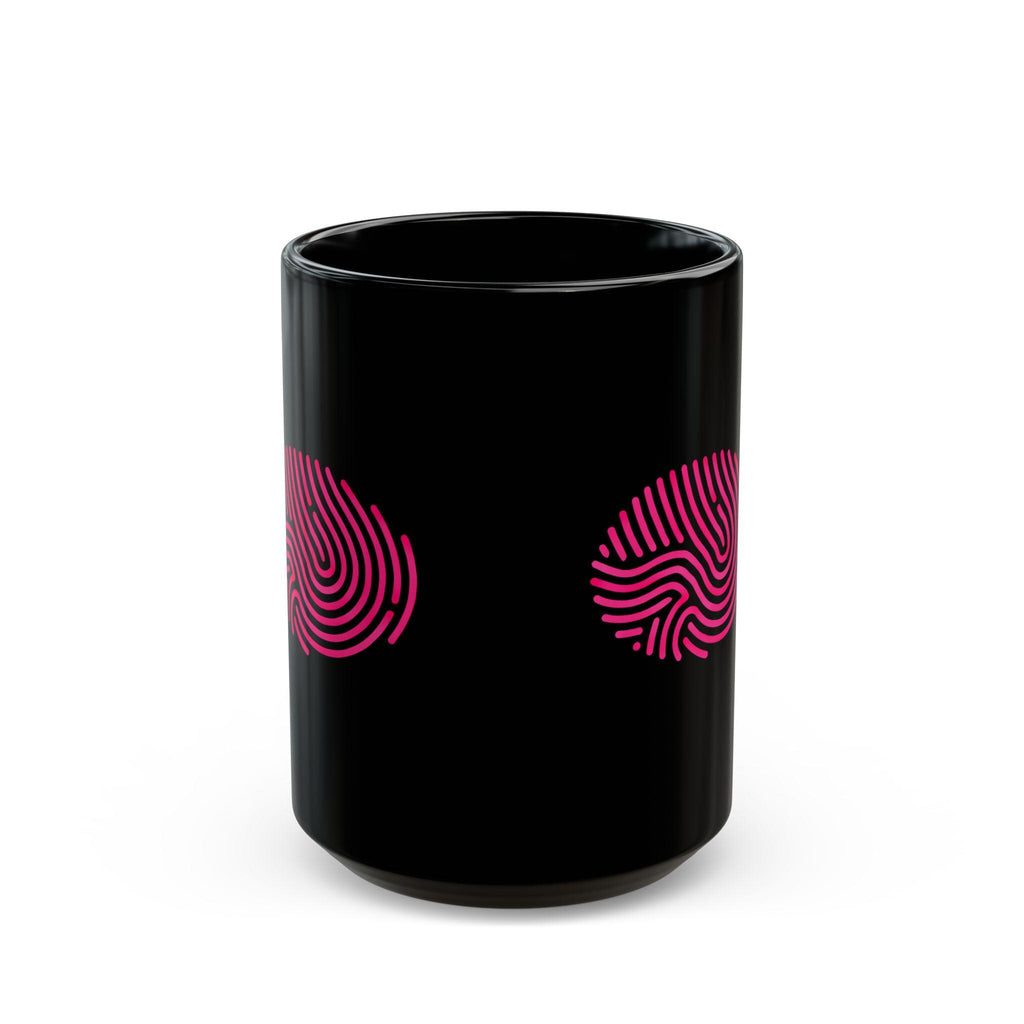 Pink Fingerprint Black Mug: Personalized Coffee Lover Gift