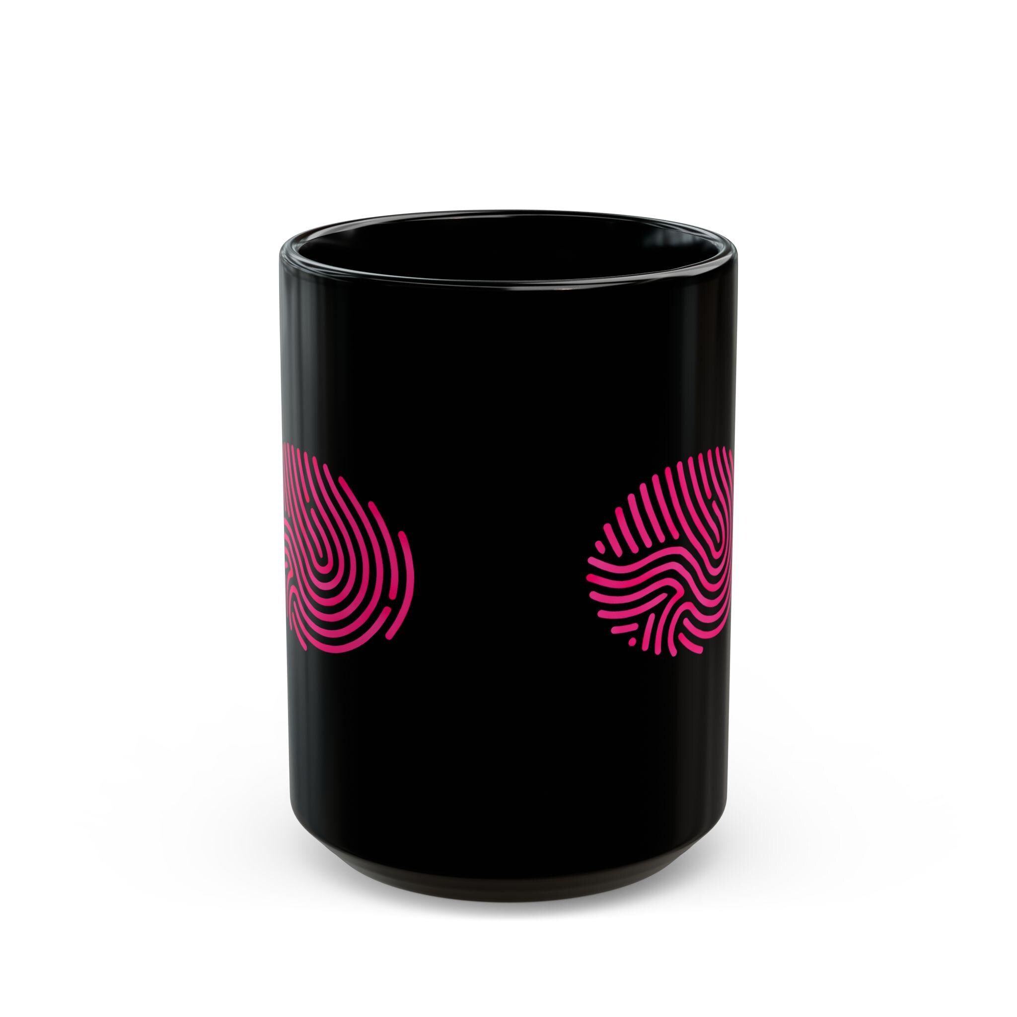 Pink Fingerprint Black Mug: Personalized Coffee Lover Gift