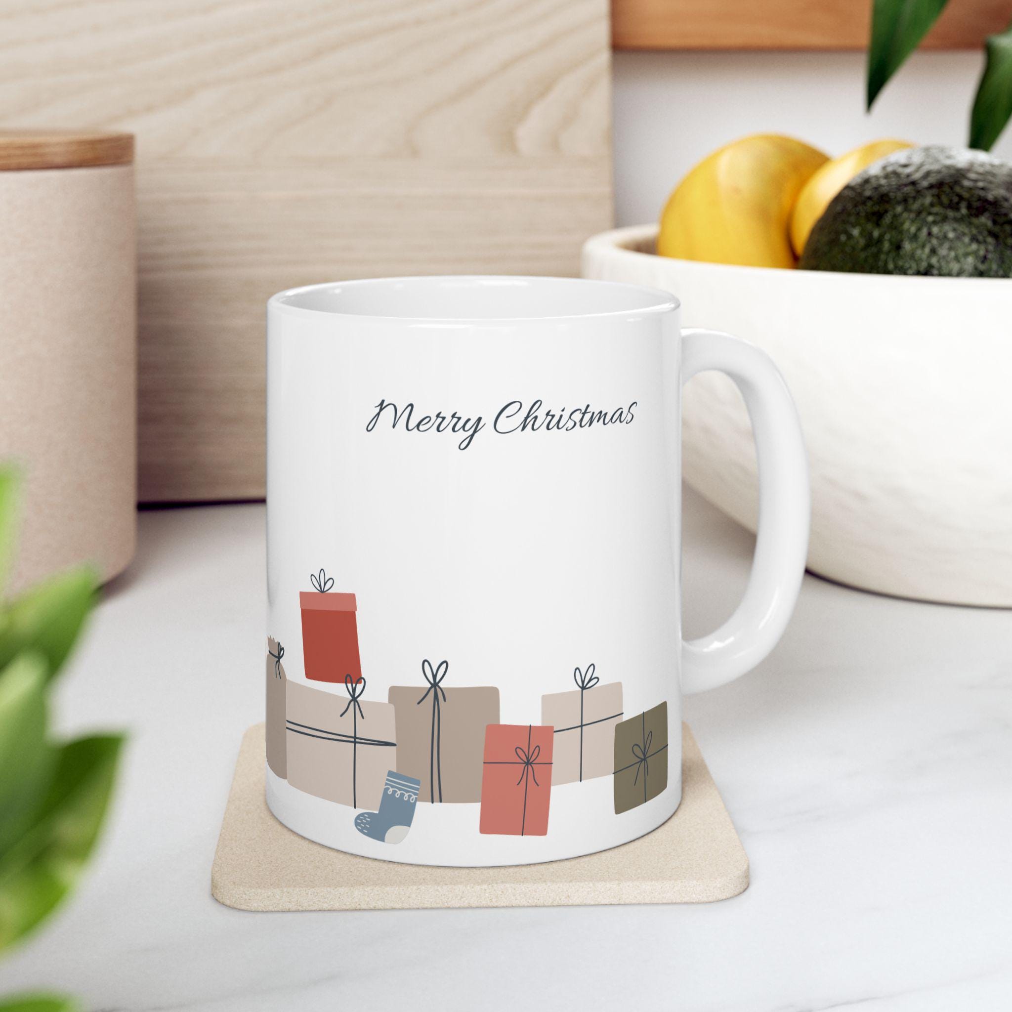 Stacked Holiday Presents Mug | Ceramic Coffee Cup, 11oz 15oz