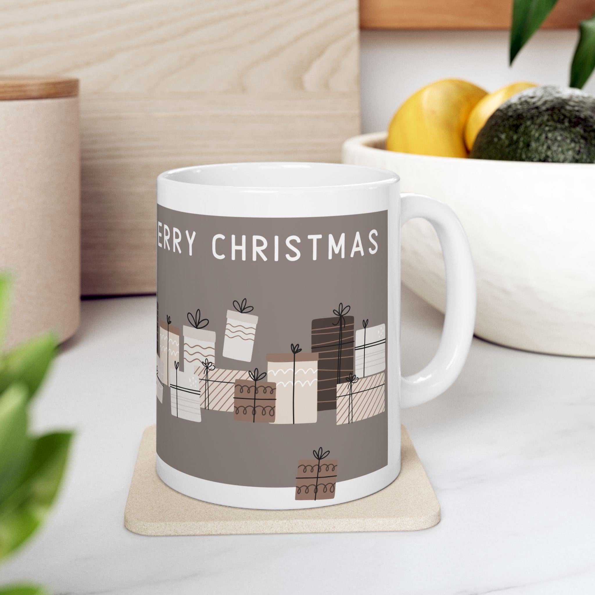 Neutral Wrapped Presents Christmas Mug | Ceramic Coffee Cup 11oz 15oz