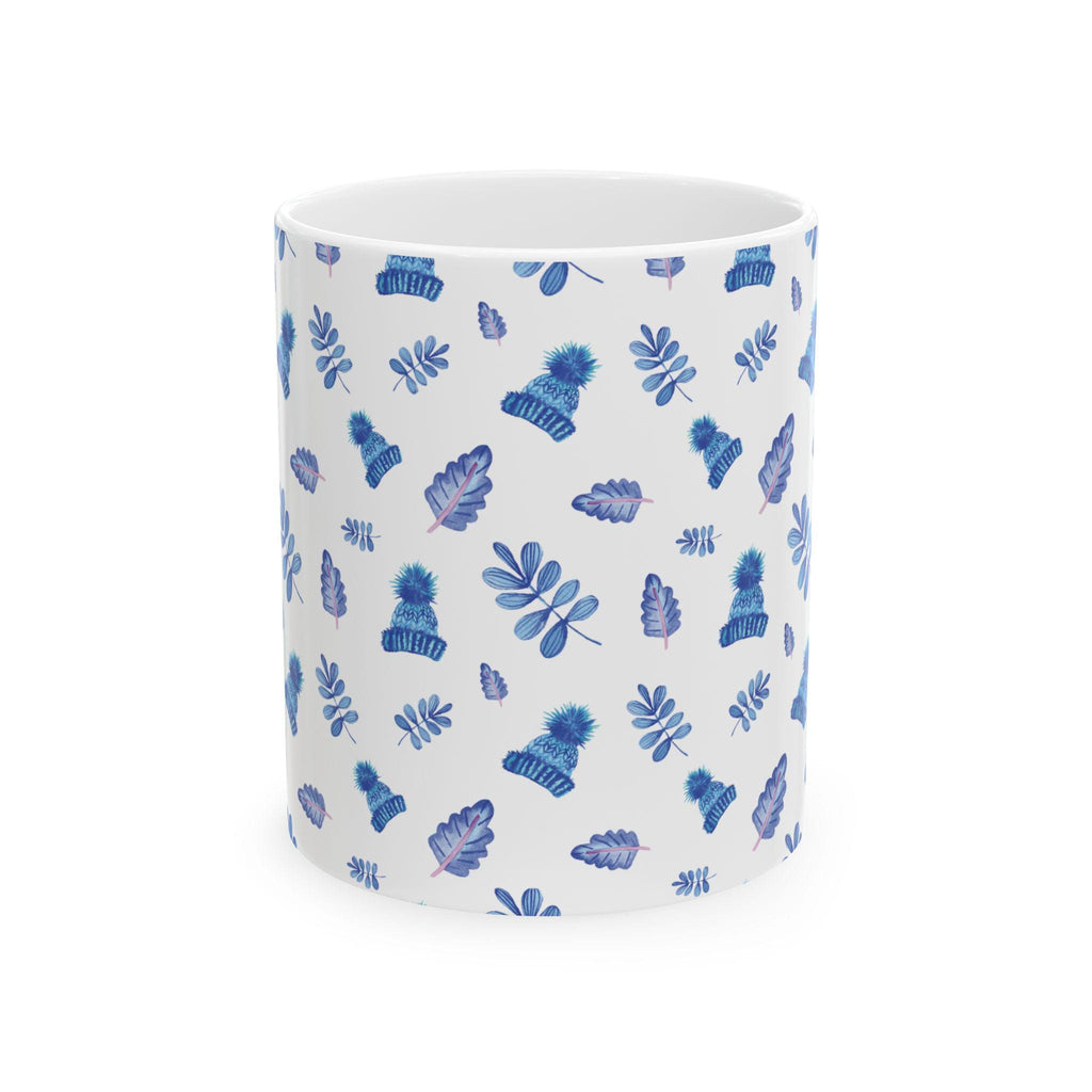 Blue Watercolor Leaves Pattern Mug | Ceramic Coffee Cup
