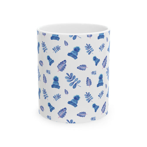 Blue Watercolor Leaves Pattern Mug | Ceramic Coffee Cup