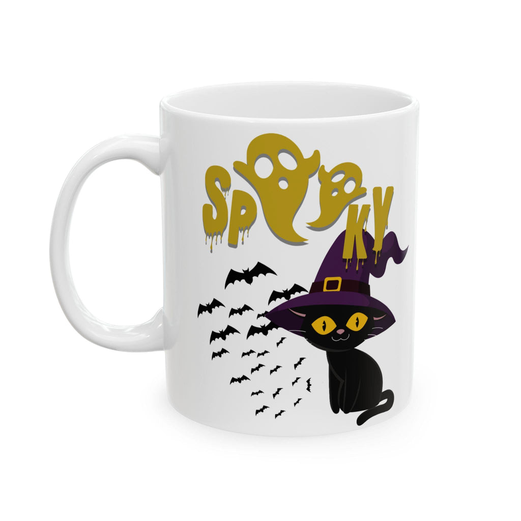 Spooky Cat Ceramic Mug: Halloween Coffee Cup, Gift for Cat Lovers