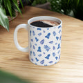 Blue Watercolor Leaves Pattern Mug | Ceramic Coffee Cup