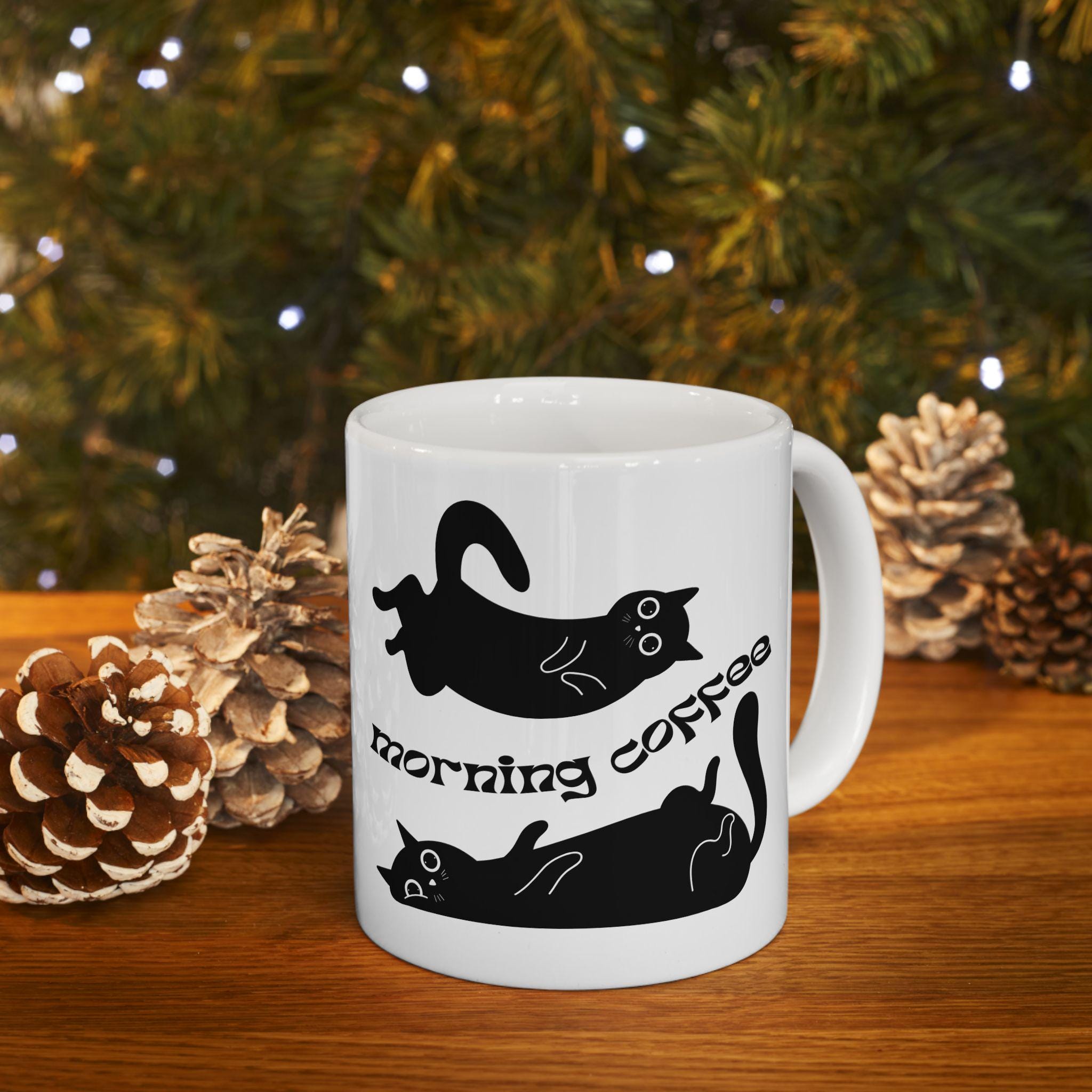 Black Cat Ceramic Mug – Funny Morning Coffee Cup for Cat Lovers