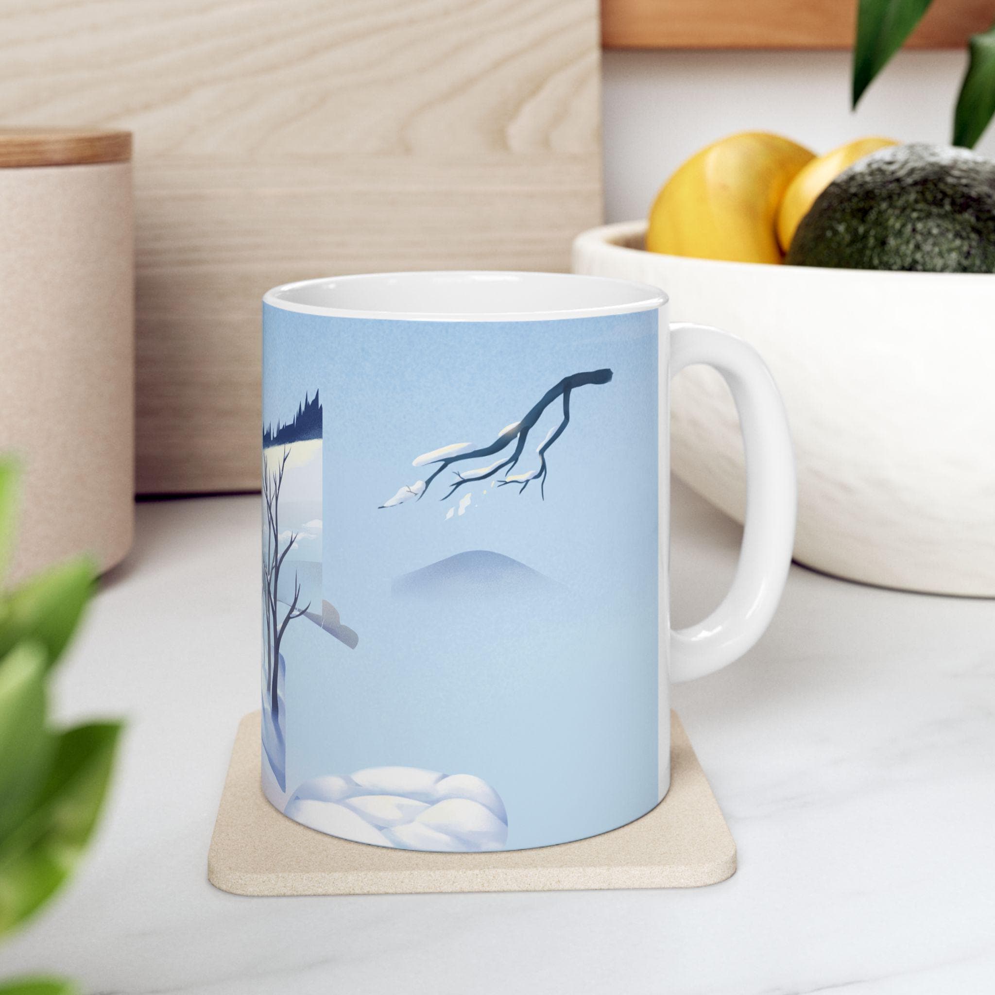 Winter Cabin Ceramic Mug | Snowy Landscape Art