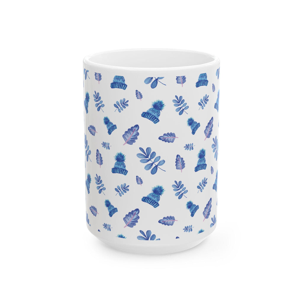 Blue Watercolor Leaves Pattern Mug | Ceramic Coffee Cup