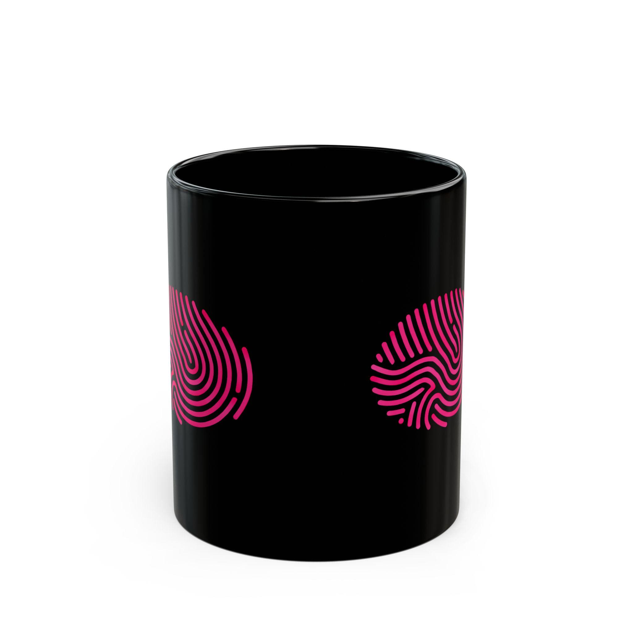 Pink Fingerprint Black Mug: Personalized Coffee Lover Gift