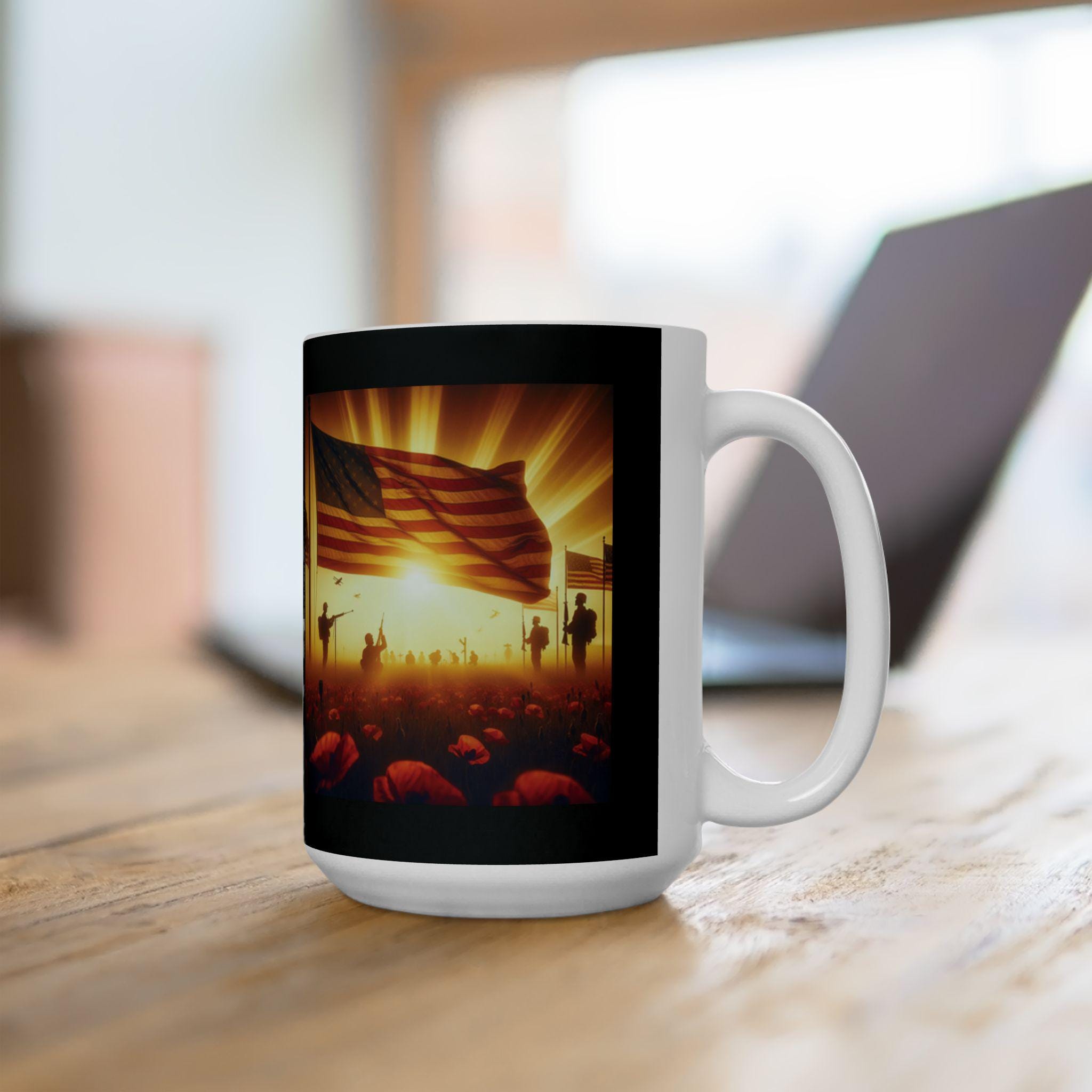 Patriotic Ceramic Coffee Mug: American Flag Veteran Gift