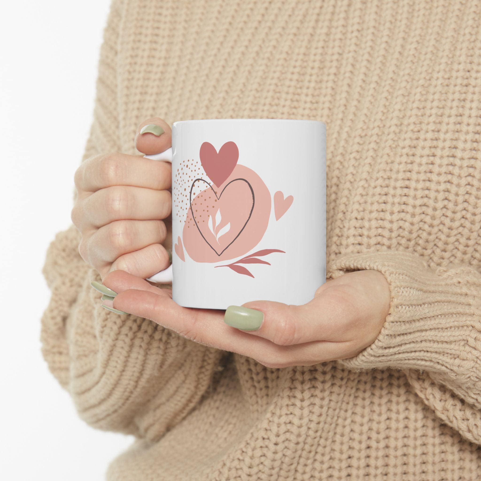 Floral Heart Ceramic Mug – Glossy Finish, Vibrant Colors