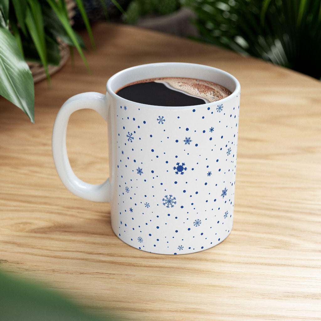 Blue Snowflake Pattern Mug | Ceramic Coffee Cup (11oz, 15oz)