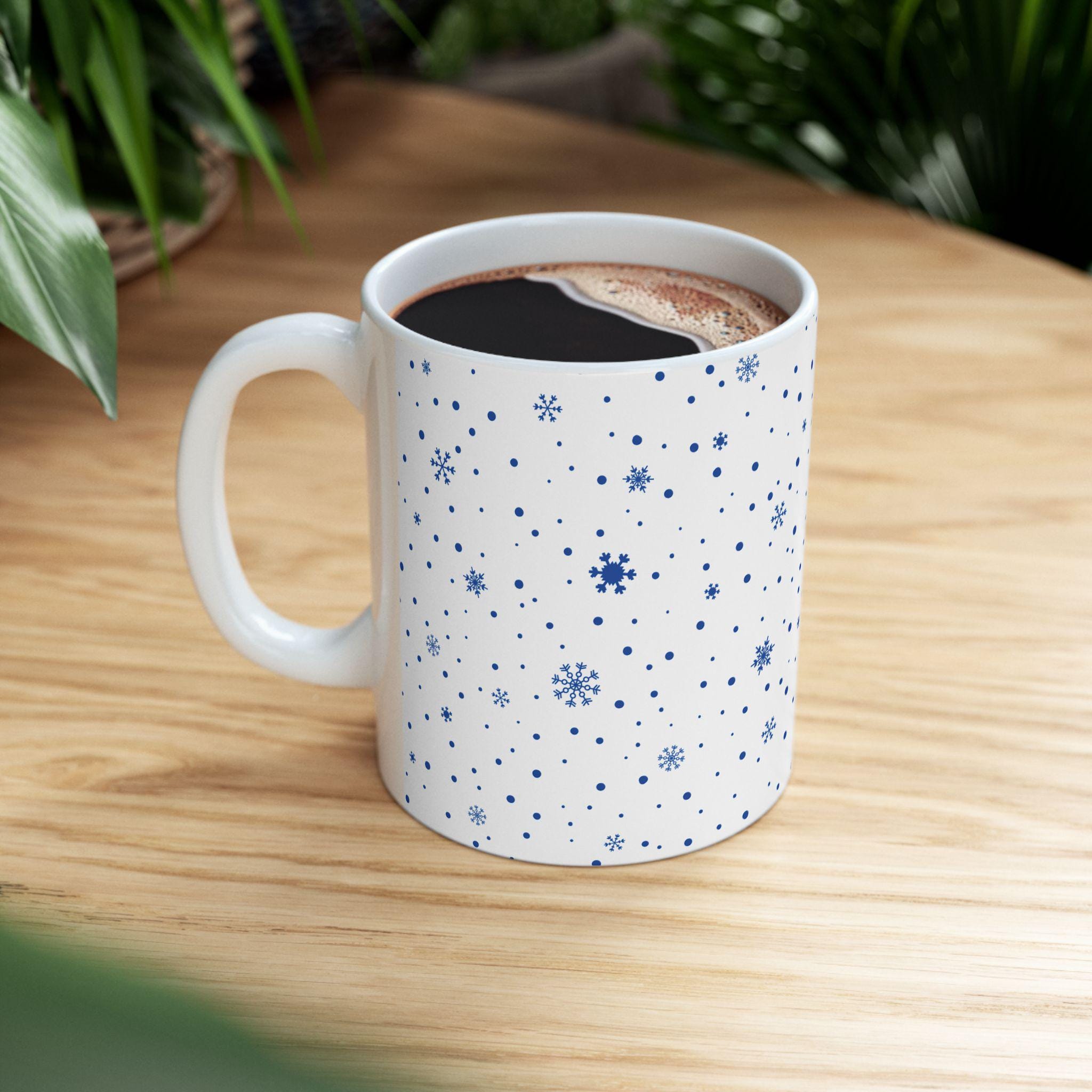 Blue Snowflake Pattern Mug | Ceramic Coffee Cup (11oz, 15oz)