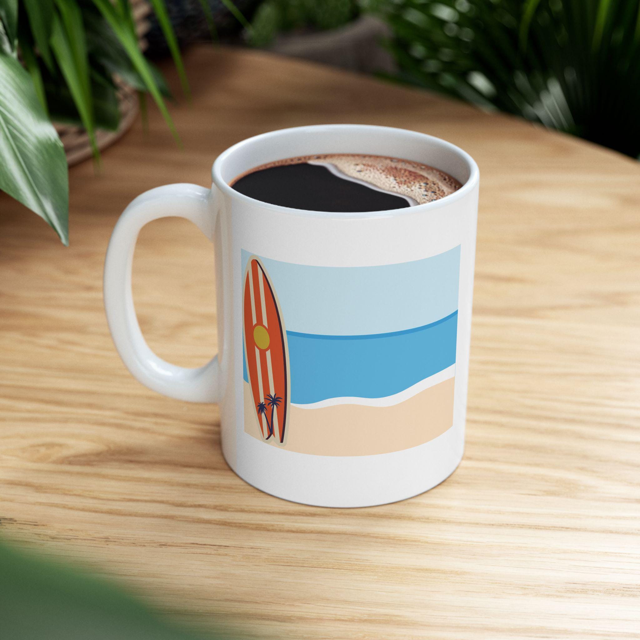 Beach Vibes Ceramic Mug: Surf-Inspired Coffee Cup