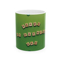 Happy St Patrick Day Mug | Scrabble Tiles, Green Shamrock Background