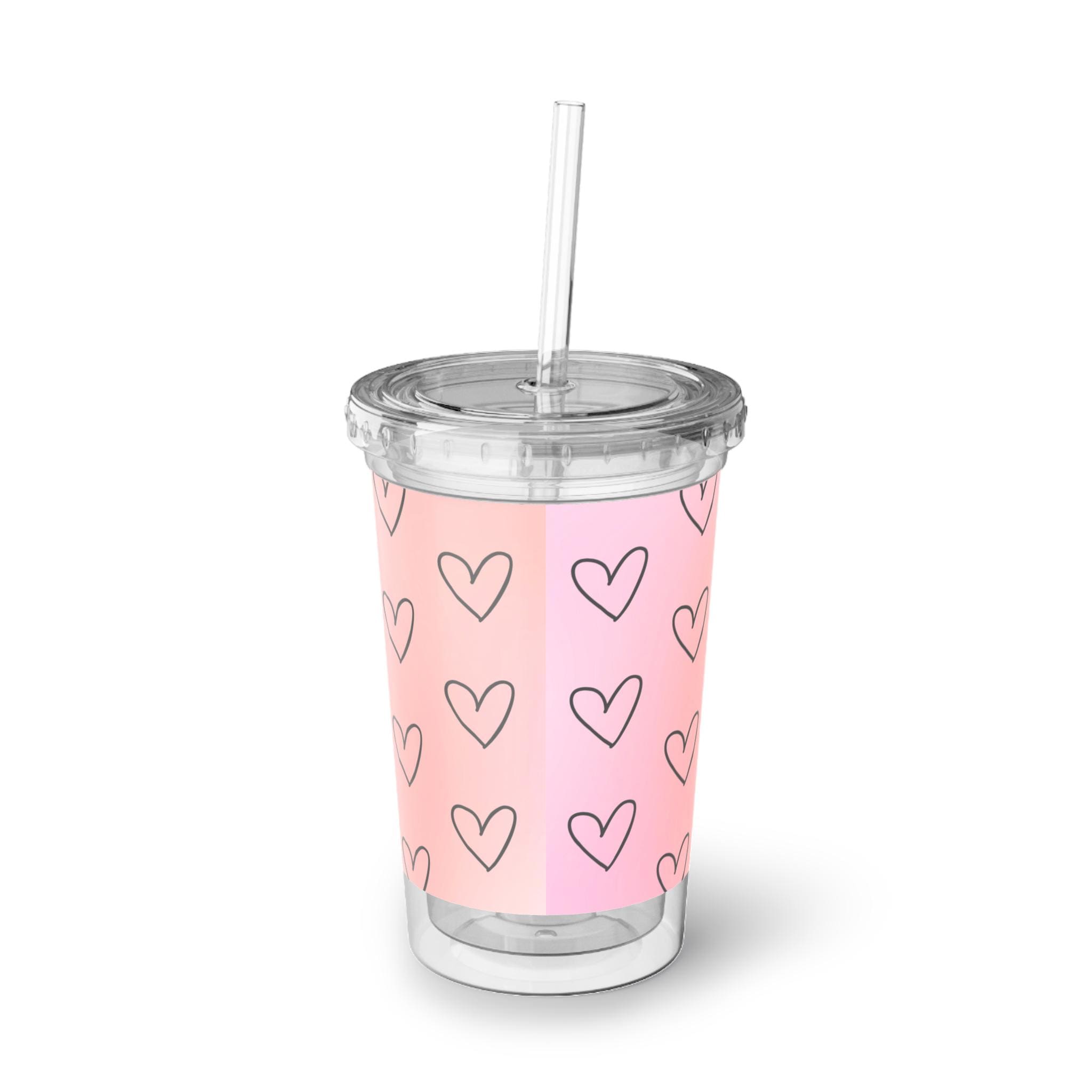 Believe in the Magic of the Season acrylic cup | heart pattern, pink tumbler