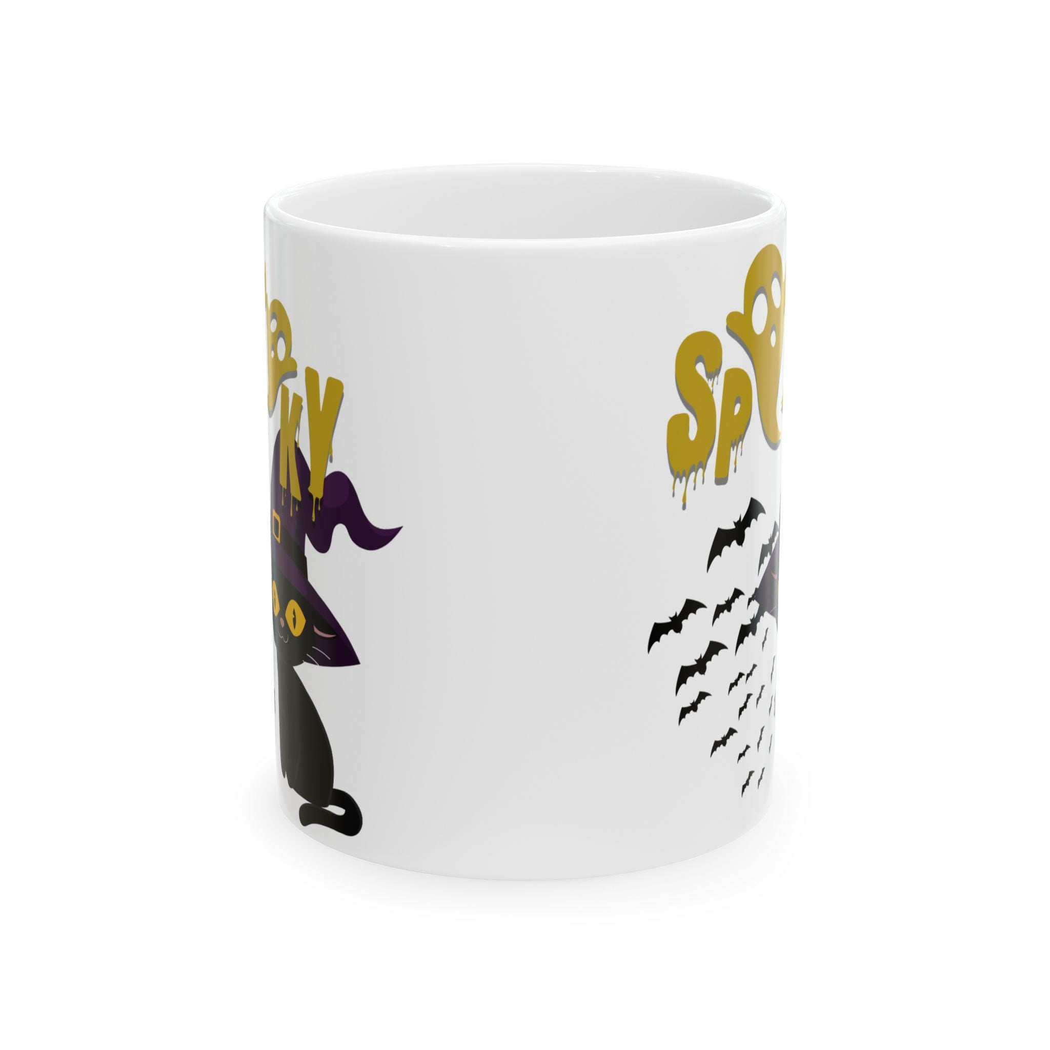 Spooky Cat Ceramic Mug: Halloween Coffee Cup, Gift for Cat Lovers