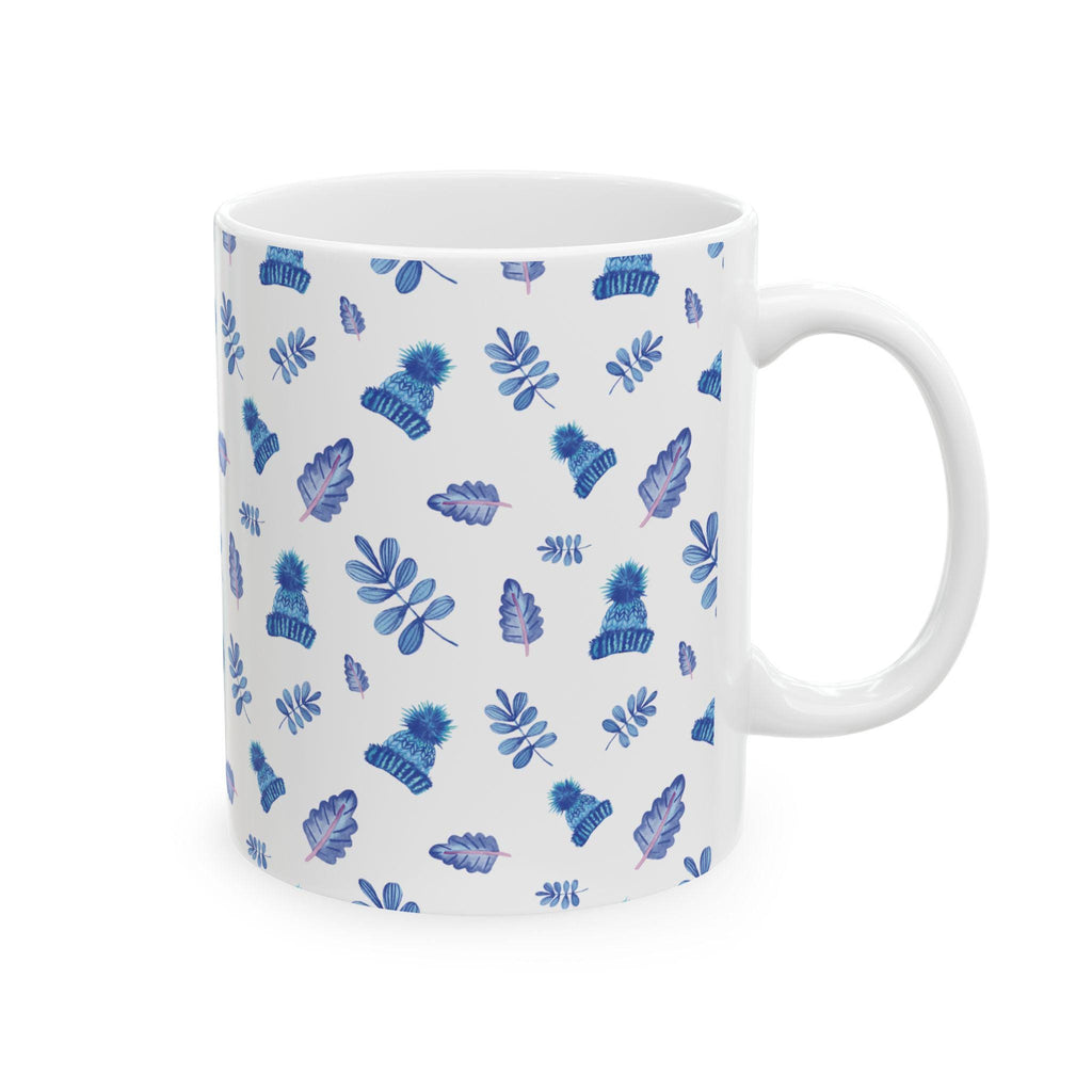 Blue Watercolor Leaves Pattern Mug | Ceramic Coffee Cup