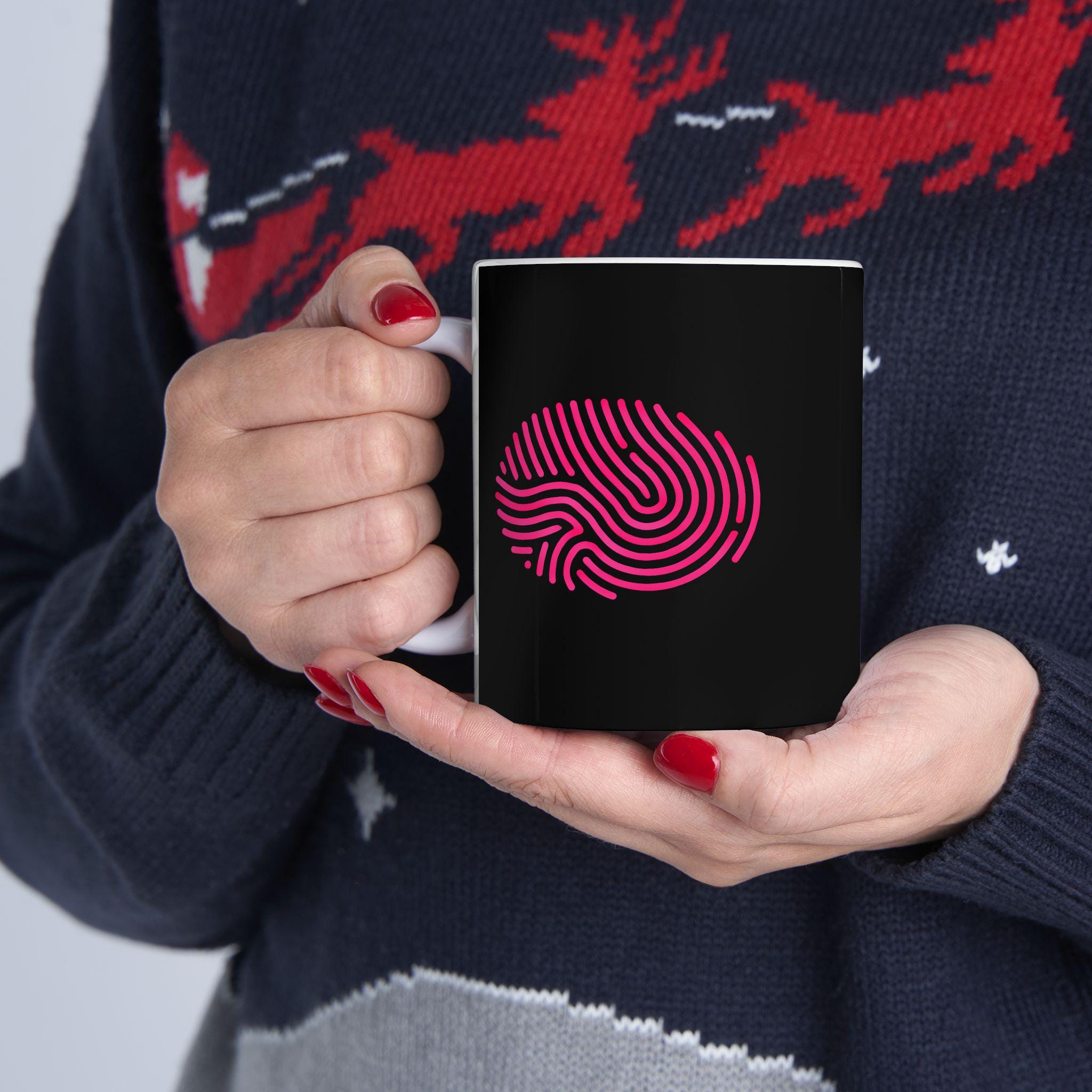 Finger print Black Mug (11oz, 15oz) (The Lyndie-Pink)