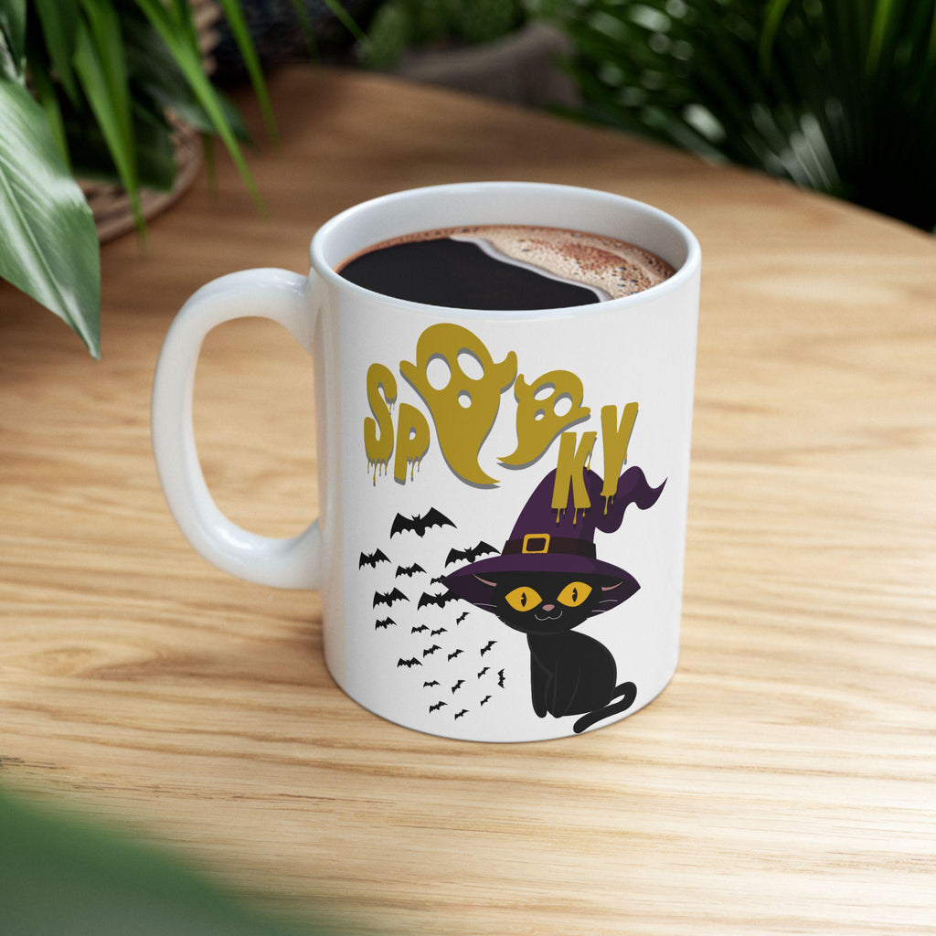 Spooky Cat Ceramic Mug: Halloween Coffee Cup, Gift for Cat Lovers