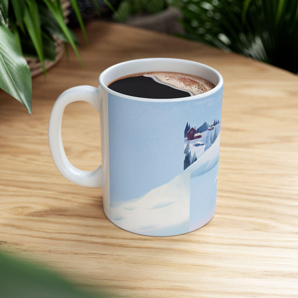 Winter Cabin Ceramic Mug | Snowy Landscape Art
