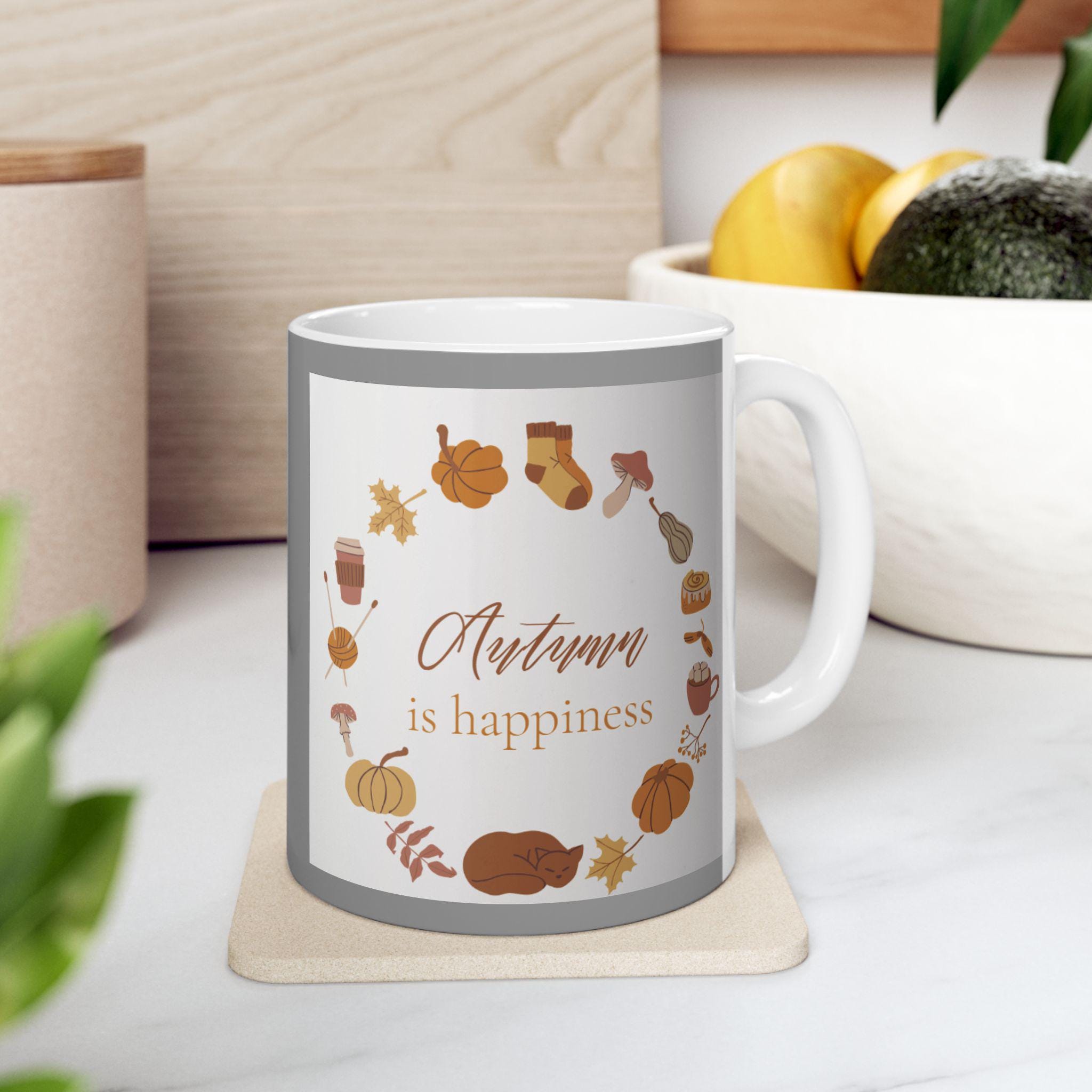 Autumn Vibes Ceramic Mug: Cozy Fall Coffee Cup, Thanksgiving Gift