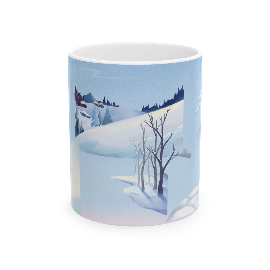 Winter Cabin Ceramic Mug | Snowy Landscape Art