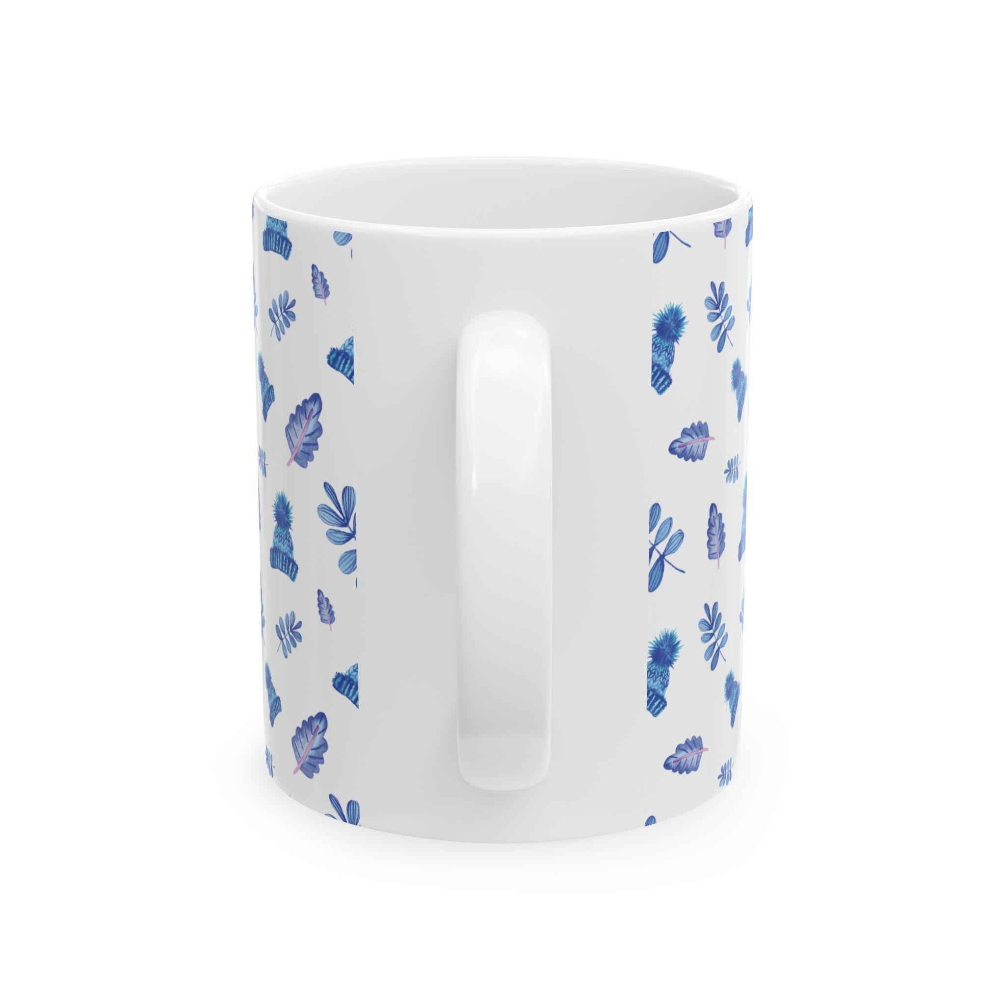 Blue Watercolor Leaves Pattern Mug | Ceramic Coffee Cup
