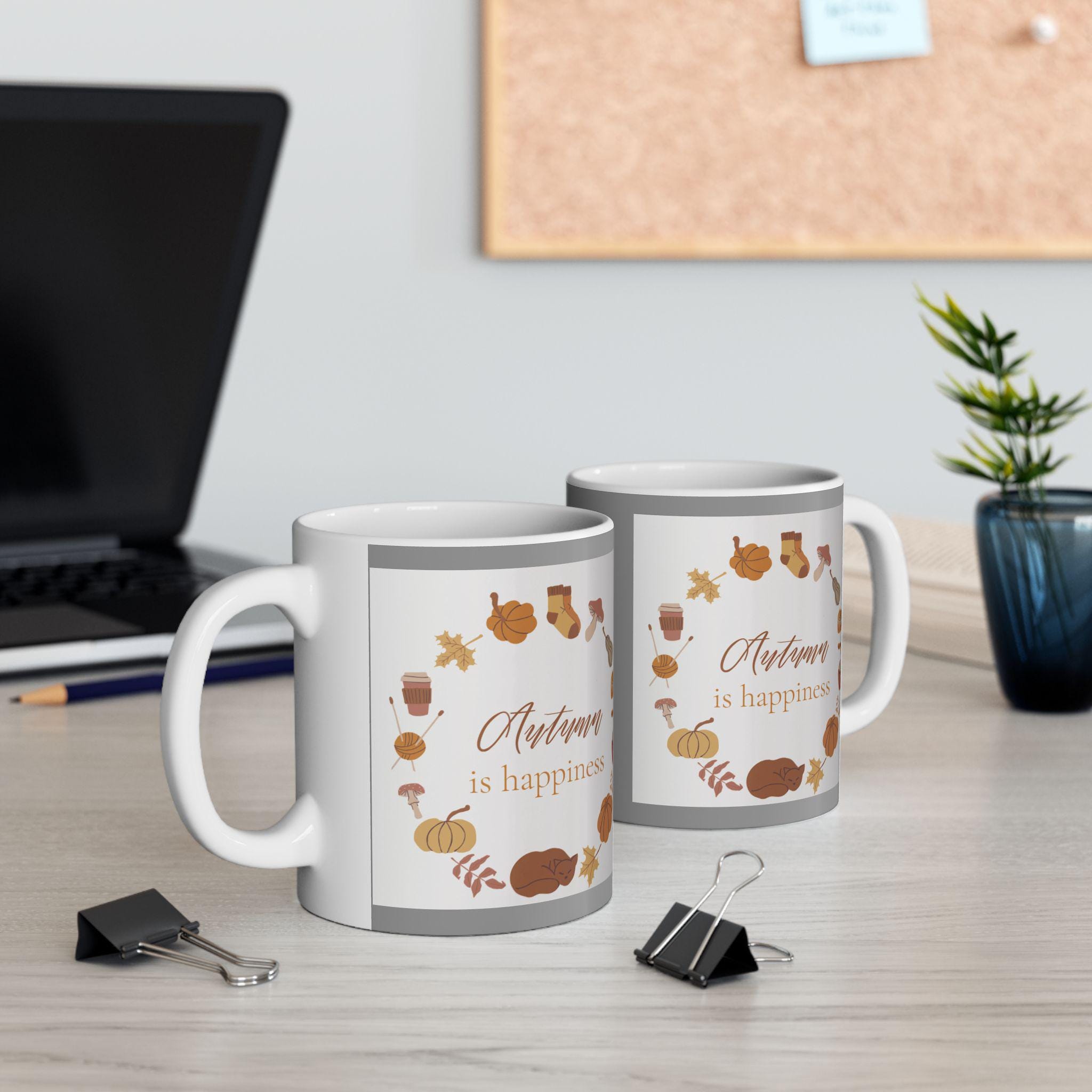 Autumn Vibes Ceramic Mug: Cozy Fall Coffee Cup, Thanksgiving Gift